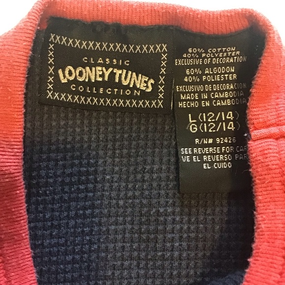 Vtg 90’s Kids Looney Tunes Tweety Bird Thermal Long Sleeve Shirt Sz. L/G Navy - Picture 7 of 8